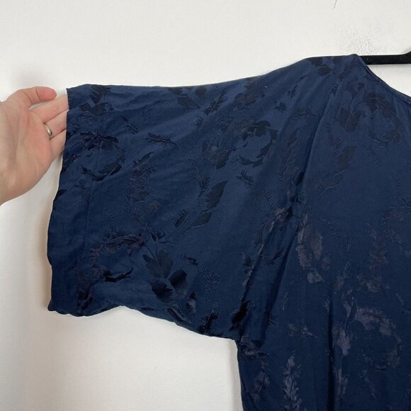 Chico’s Dark Blue Jacquard Kimono Top Woman’s Size 2 / 12/14 Floral Boat Neck - Picture 2 of 6
